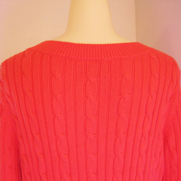 Chaps Classics-V-Neck Sweater-Salmon Cable Knit-L - Picture 7 of 7
